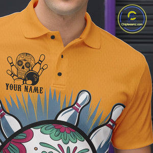 Custom Sugar Skull Bowling Polo Shirts For Men, Halloween Bowling Team Outfit IPHW9253