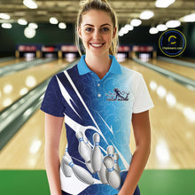 Load image into Gallery viewer, Custom Blue Bowling Pattern Bowling Team Polo Shirts For Women, Blue Bowling Jerseys IPHW9426