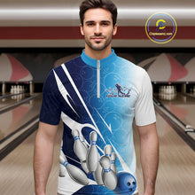 Load image into Gallery viewer, Custom Blue Bowling Pattern Bowling Team Quarter-Zip Shirts For Men, Blue Bowling Jerseys IPHW9426