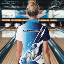 Load image into Gallery viewer, Custom Blue Bowling Pattern Bowling Team Women Quarter-Zip Shirts, Blue Bowling Jerseys IPHW9426