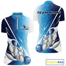 Load image into Gallery viewer, Custom Blue Bowling Pattern Bowling Team Women Quarter-Zip Shirts, Blue Bowling Jerseys IPHW9426