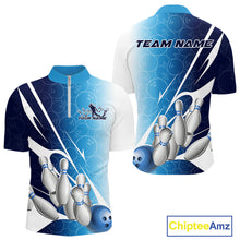 Load image into Gallery viewer, Custom Blue Bowling Pattern Bowling Team Quarter-Zip Shirts For Men, Blue Bowling Jerseys IPHW9426