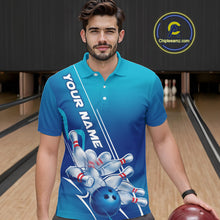 Load image into Gallery viewer, Custom Blue Bowling Pattern Bowling Team Polo Shirts For Men, Blue Bowling Jerseys IPHW9428