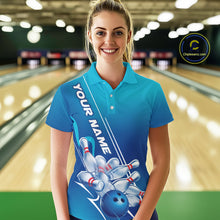 Load image into Gallery viewer, Custom Blue Bowling Pattern Bowling Team Polo Shirts For Women, Blue Bowling Jerseys IPHW9428