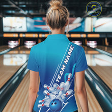 Load image into Gallery viewer, Custom Blue Bowling Pattern Bowling Team Polo Shirts For Women, Blue Bowling Jerseys IPHW9428