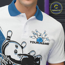 Load image into Gallery viewer, Cusom Blue Strike Bowling Team Polo Shirts For Men, Bowling League Shirt Bowlers Outfit IPHW9260