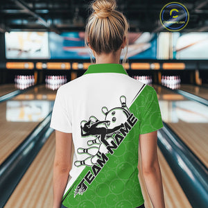 Cusom Green Strike Bowling Team Polo Shirt For Women, Bowling League Shirt Bowlers Outfit IPHW9261