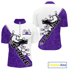 Load image into Gallery viewer, Cusom Purple Strike Bowling Team Quarter-Zip Shirts For Men, Bowling League Shirt Bowlers Outfit IPHW9262