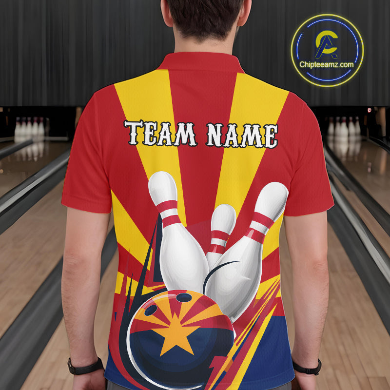 Custom Arizona Flag Bowling Polo Shirts For Men, Bowling Tournament Shirt IPHW9264