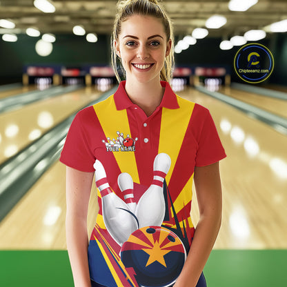 Custom Arizona Flag Bowling Polo Shirts For Women, Bowling Tournament Shirt IPHW9264