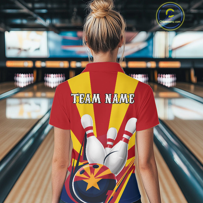 Custom Arizona Flag Bowling Polo Shirts For Women, Bowling Tournament Shirt IPHW9264