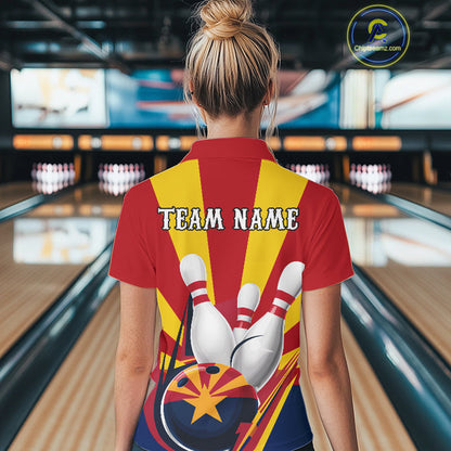 Custom Arizona Flag Bowling Polo Shirts For Women, Bowling Tournament Shirt IPHW9264