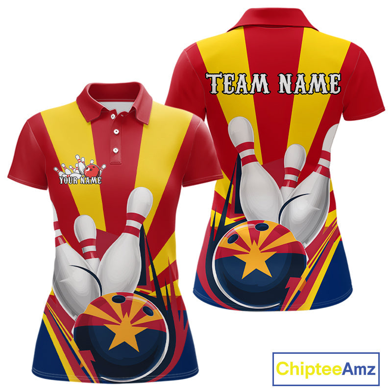 Custom Arizona Flag Bowling Polo Shirts For Women, Bowling Tournament Shirt IPHW9264