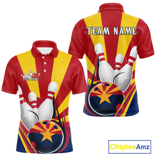 Custom Arizona Flag Bowling Polo Shirts For Men, Bowling Tournament Shirt IPHW9264