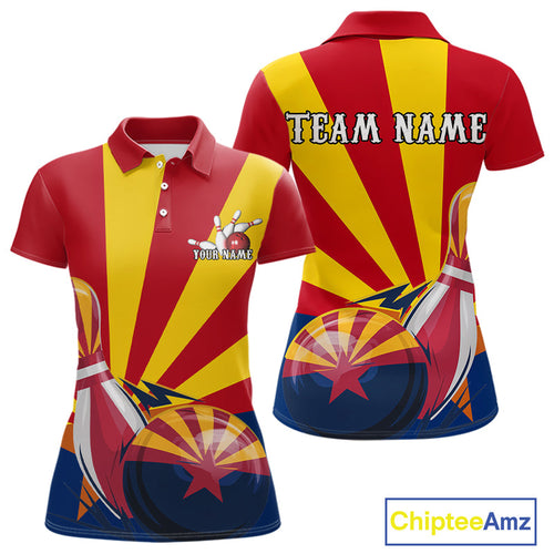 Custom Arizona Flag Bowling Team Polo Shirts For Women, Bowling Tournament Shirt IPHW9265