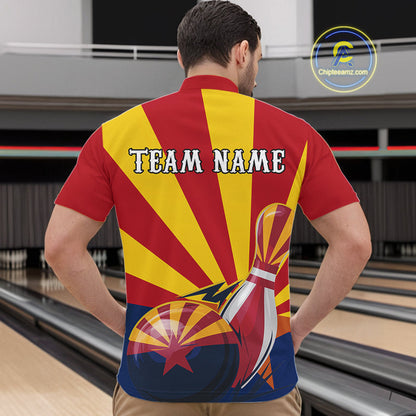 Custom Arizona Flag Bowling Team Quarter-Zip Shirts For Men, Bowling Tournament Shirt IPHW9265