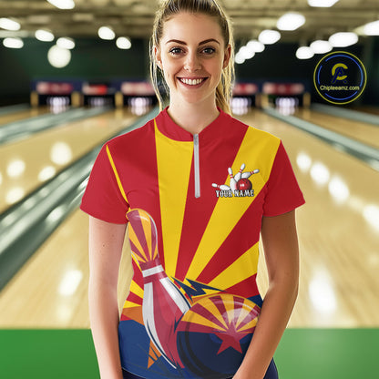 Custom Arizona Flag Bowling Team Quarter-Zip Shirts For Women, Bowling Tournament Shirt IPHW9265