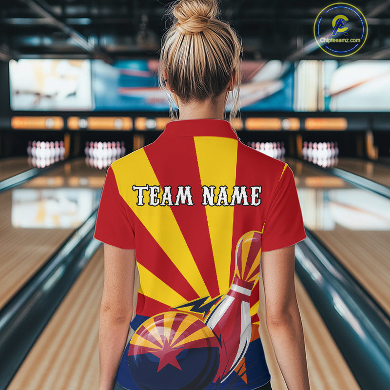 Custom Arizona Flag Bowling Team Quarter-Zip Shirts For Women, Bowling Tournament Shirt IPHW9265