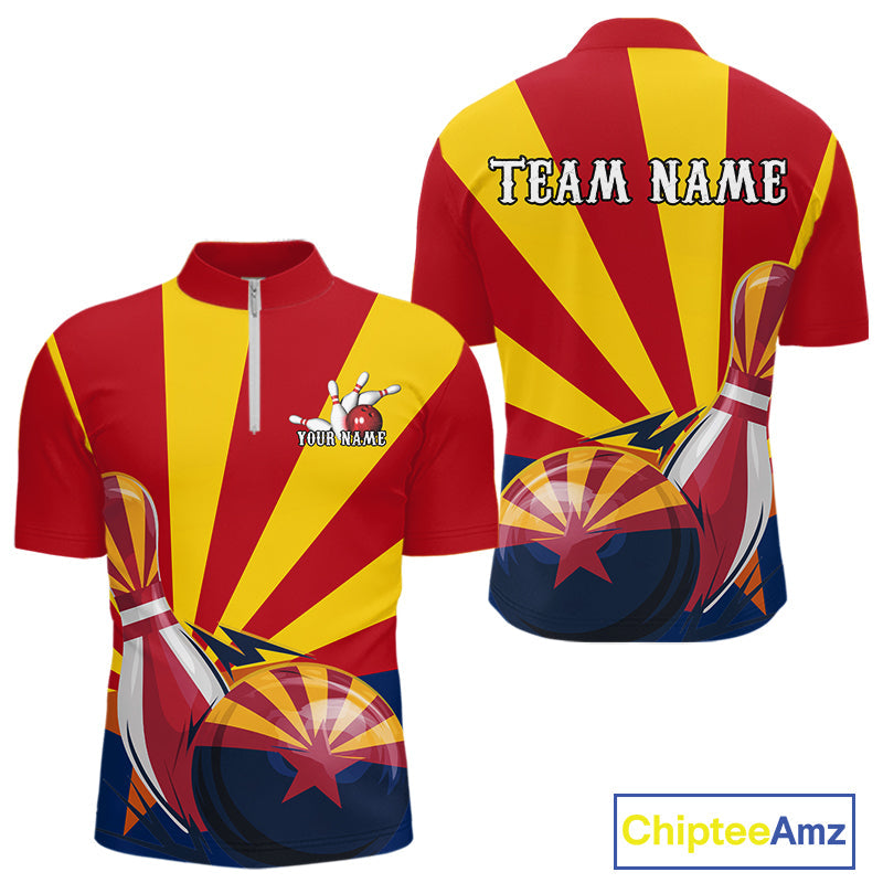 Custom Arizona Flag Bowling Team Quarter-Zip Shirts For Men, Bowling Tournament Shirt IPHW9265