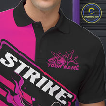 Load image into Gallery viewer, Custom Black And Pink Flame Strike Bowling Polo Shirts For Men, Fire Bowling League Shirt IPHW9269