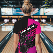 Load image into Gallery viewer, Custom Black And Pink Flame Strike Bowling Women Quarter-Zip Shirt, Bowling League Shirt IPHW9269