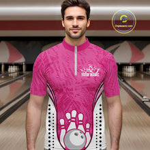 Load image into Gallery viewer, Custom Pink Camo Bowling Team Quarter-Zip Shirts For Men, Bowling Jerseys Bowler Outfit IPHW9596