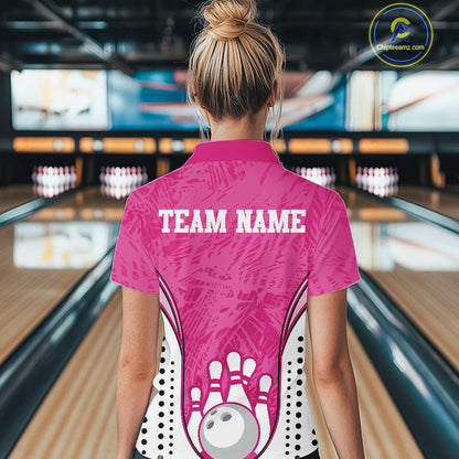 Custom Pink Camo Bowling Team Quarter-Zip Shirts For Women, Bowling Jerseys Bowler Outfit IPHW9596