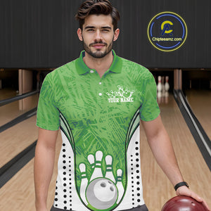 Custom Green Camo Bowling Team Polo Shirts For Men, Bowling Jerseys Bowler Outfit IPHW9597
