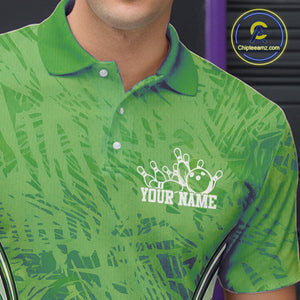 Custom Green Camo Bowling Team Polo Shirts For Men, Bowling Jerseys Bowler Outfit IPHW9597