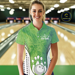 Custom Green Camo Bowling Team Polo Shirts For Women, Bowling Jerseys Bowler Outfit IPHW9597