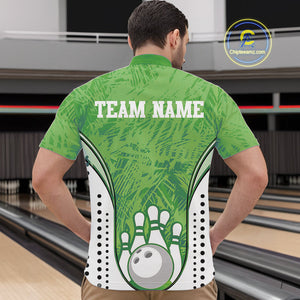 Custom Green Camo Bowling Team Quarter-Zip Shirts For Men, Bowling Jerseys Bowler Outfit IPHW9597