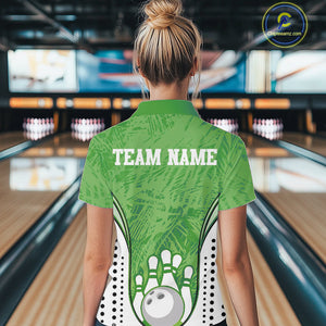 Custom Green Camo Bowling Team Women Quarter-Zip Shirts, Bowling Jerseys Bowler Outfit IPHW9597