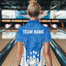 Load image into Gallery viewer, Custom Blue Camo Bowling Team Polo Shirts For Women, Bowling Jerseys Bowler Outfit IPHW9598