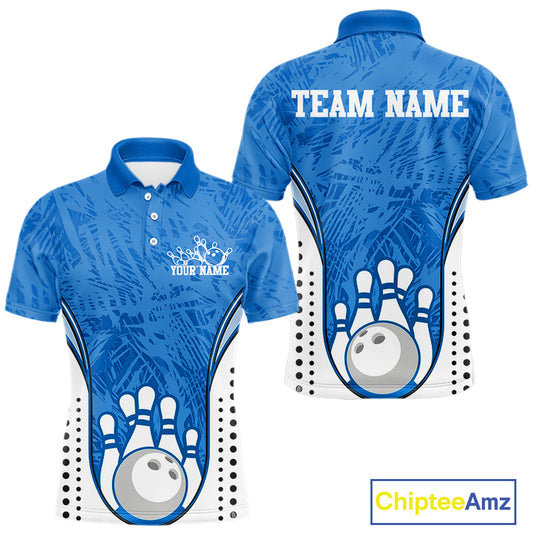 Custom Blue Camo Bowling Team Polo Shirts For Men, Bowling Jerseys Bowler Outfit IPHW9598