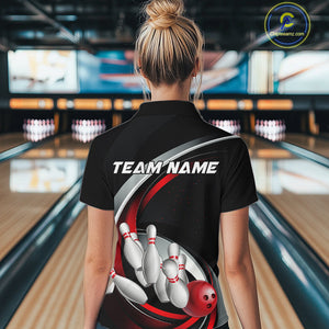 Custom Black And Red Bowling Team Jerseys, Bowler Uniform Bowling Women Quarter-Zip Shirt IPHW9276