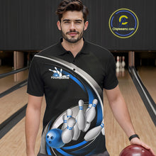 Load image into Gallery viewer, Custom Black Blue Bowling Team Jerseys, Bowler Uniform Bowling Polo Shirts For Men IPHW9277