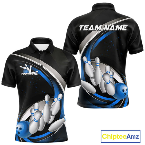 Custom Black Blue Bowling Team Jerseys, Bowler Uniform Bowling Polo Shirts For Men IPHW9277