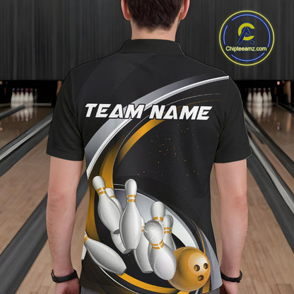 Custom Black Yellow Bowling Team Jerseys, Bowler Uniform Bowling Polo Shirts For Men IPHW9278