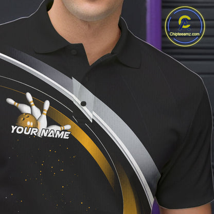 Custom Black Yellow Bowling Team Jerseys, Bowler Uniform Bowling Polo Shirts For Men IPHW9278