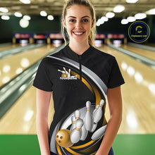 Load image into Gallery viewer, Custom Black Yellow Bowling Team Jerseys, Bowler Uniform Bowling Women Quarter-Zip Shirts IPHW9278