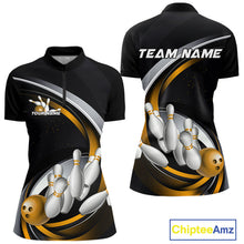 Load image into Gallery viewer, Custom Black Yellow Bowling Team Jerseys, Bowler Uniform Bowling Women Quarter-Zip Shirts IPHW9278