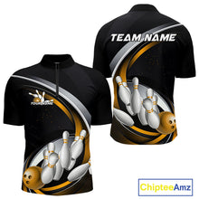Load image into Gallery viewer, Custom Black Yellow Bowling Team Jerseys, Bowler Uniform Bowling Quarter-Zip Shirts For Men IPHW9278
