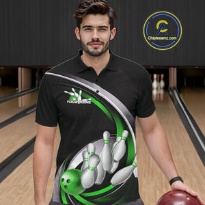 Custom Black Green Bowling Team Jerseys, Bowler Uniform Bowling Polo Shirts For Men IPHW9279