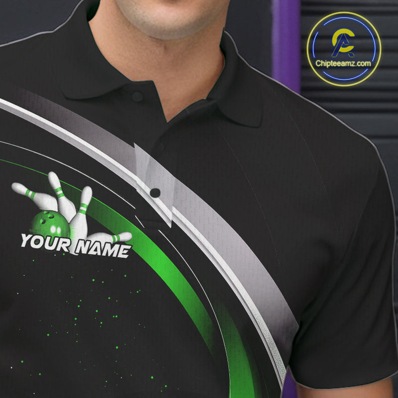 Custom Black Green Bowling Team Jerseys, Bowler Uniform Bowling Polo Shirts For Men IPHW9279