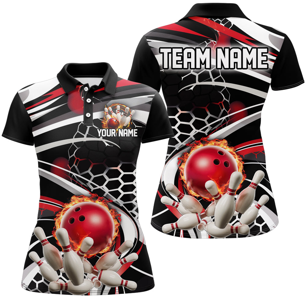 Red And Black Custom Flame Bowling Shirt Outfit Bowling, Ladies Bowling Team League Shirts  IPHW6771
