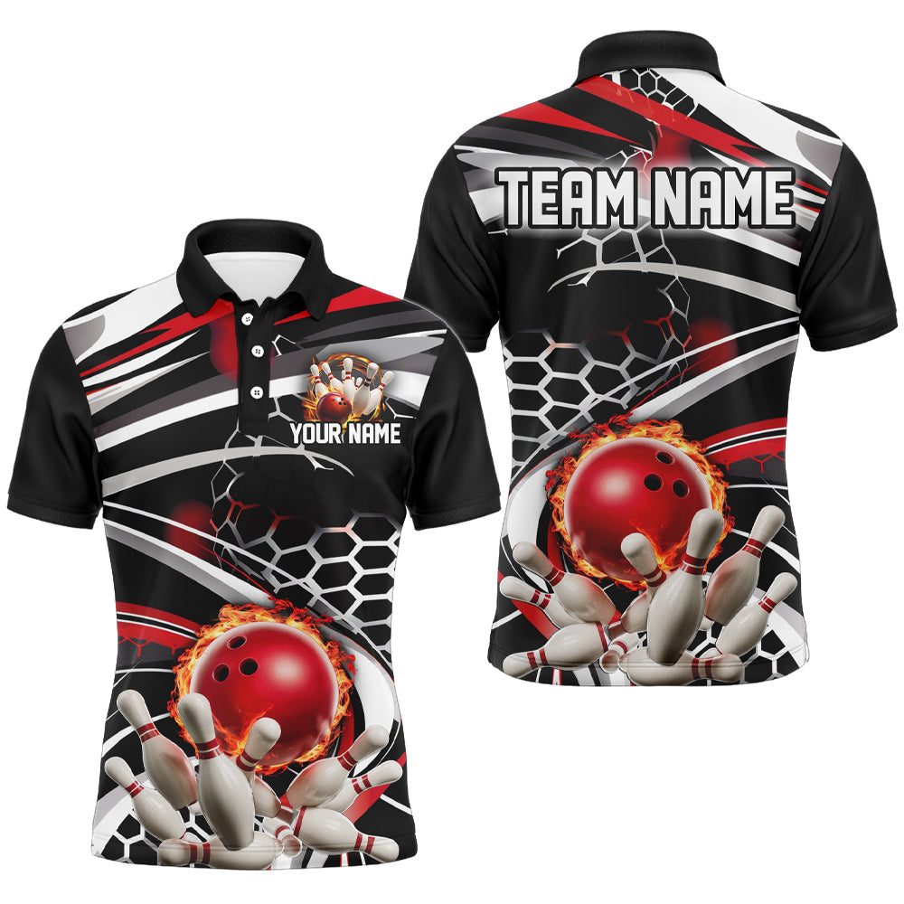 Red And Black Custom Flame Bowling Shirt Outfit Bowling, Bowling Team League Shirts  IPHW6771