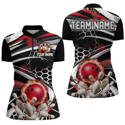 Red And Black Custom Flame Bowling Shirt Outfit Bowling, Ladies Bowling Team League Shirts  IPHW6771