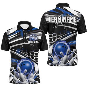 Blue And Black Custom Flame Bowling Shirt Outfit Bowling, Bowling Team League Shirts  IPHW6772