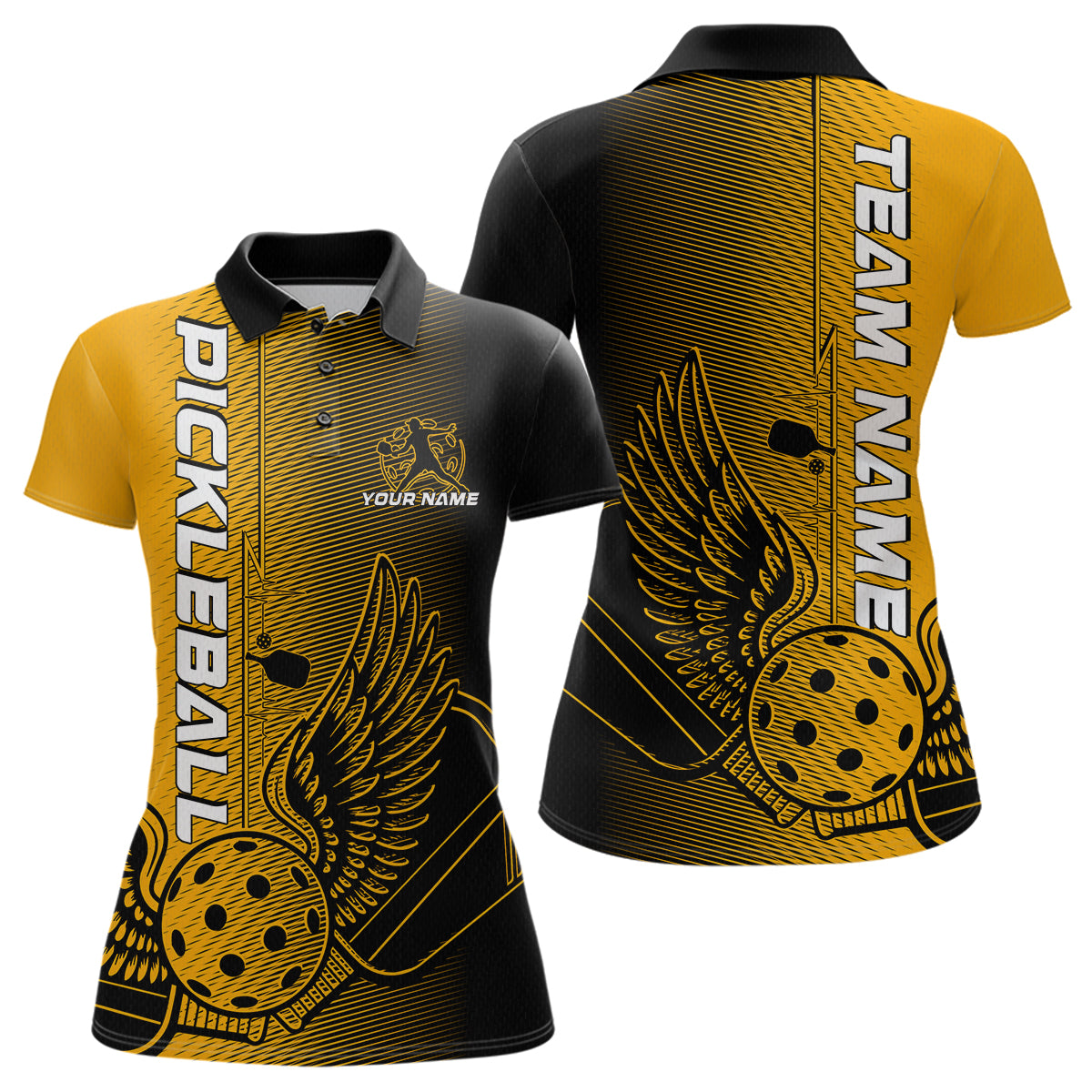 Custom Yellow Pickleball Wings Jerseys Outdoor Pickleball Polo Team Shirts For Women IPHW9308