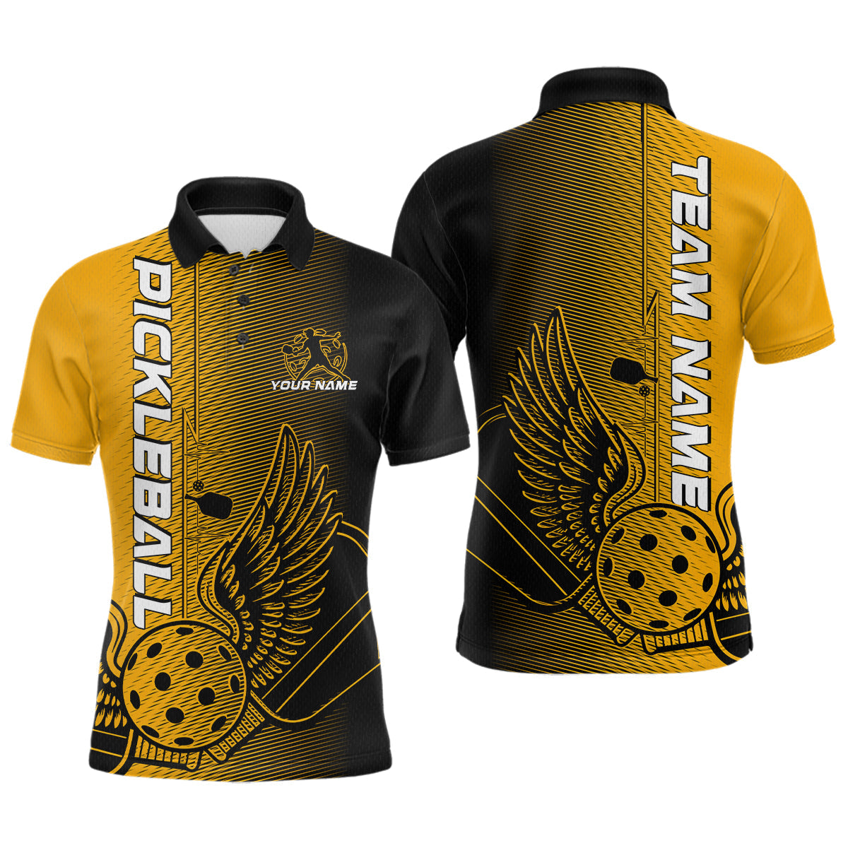 Custom Yellow Pickleball Wings Jerseys Outdoor Pickleball Polo Team Shirts For Men IPHW9308